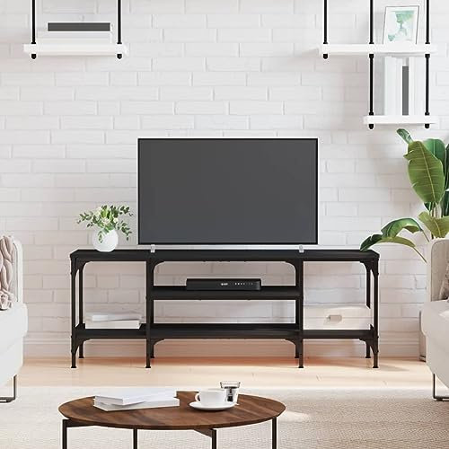 ShGaxin Meuble TV en fer et contreplaqué noir 121 x 35 x 45 cm, meuble TV de salon, meuble TV, meuble bas TV, modules de salon, meuble de salon moderne