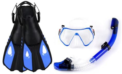 COMETX Taucherbrille Hochtransparente Tauchmaske mit drei Fenstern, voll trockener Schnorchel und verstellbare Flossen Taucherausrüstung für Männer Frauen
