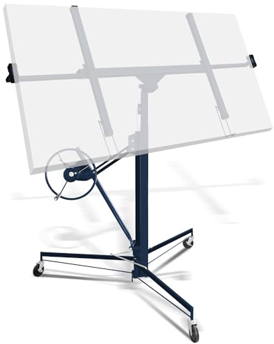 Cecaylie Lève-plaque XXL pliable pour construction à sec, hauteur réglable de 140 à 350 cm, bras de charge jusqu'à 290 cm, bleu, capacité de charge jusqu'à 68 kg, kit de lève-plaque rigips
