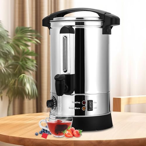 Fiqops Bollitore per vin brulé, 8 l, con rubinetto termostato, 1500 W, in acciaio inox con indicatore del livello dell'acqua, bollitore per vin brulé, temperatura regolabile da 30 a 110 °C, macchina