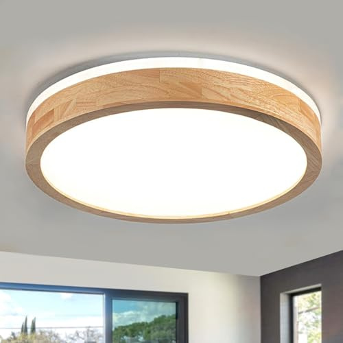 Pevfah Modern Dimmable Wood Flush Mount Ceiling Light, 2700K-6000K 5CCT Round Close to Ceiling Lighting Fixtures, Minimalist LED Ceiling Lamp for Bedroom, Kitchen, Hallway, Laundry Room-11.81in