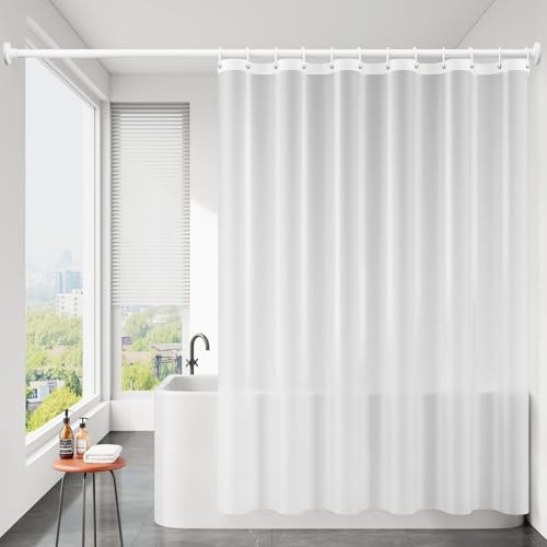 Calefee Duschvorhang 100x200, Duschvorhang mit Gewicht im Saum Halbtransparentes Weiß, Badvorhang Polyester Wasserdicht Anti Schimmel