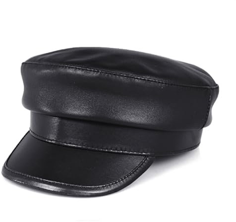 Winter Männer Echtes Leder Hüte Unisex Streetwear Ausgestattet Schwarze Kappen Mit Gürtel Im Freien(XL57 58cm)