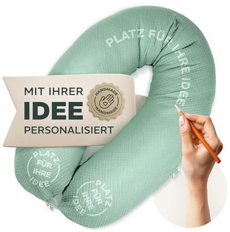sei Design XXL Stillkissen Seitenschläferkissen - Musselin-Bezug personalisiert mit Namen Geburtsdatum: personalisierte Geschenke zum Geburt Baby Geschenk für Junge oder Mädchen