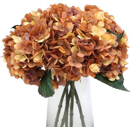 NASSMOSSE Fausse Hydrangea Fleurs 5pcs 13inch Hortensia Artificielle Vintage Fleurs de Faux hortensias réalistes avec des hortensias Jaunes décoratifs pour la Maison, la fête et Le Mariage