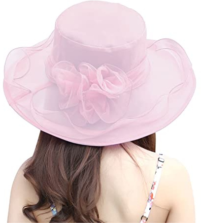SRZYMJ Kentucky Organza-Derby-Hut für Damen, Braut, Hochzeit, Kirche, Teeparty, breite Krempe, Sommer-Sonnenkappe Sonnenhut Damen Große Krempe Fischerhut Für Trekking Sombrero Hut XXL