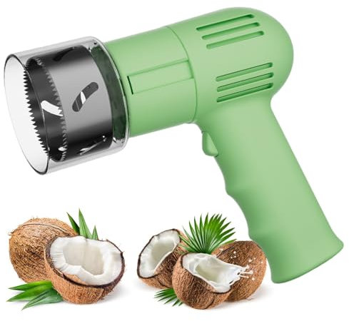 vnmudzeo Apriscatole Automatico per Cocco Senza Fili in Acciaio Inox, con Coperchio di Protezione, Macchina per Rompere I Gusci di Cocco Ricaricabile Commerciale,Green