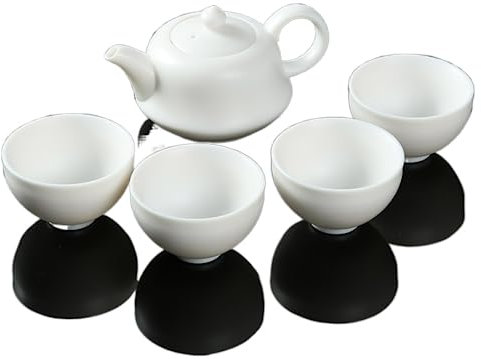 Service à thé en Porcelaine Blanche 5 pièces, Ensemble théière et Tasse à thé, Ensemble Complet Kung Fu, Porcelaine de Jade Faite à la Main
