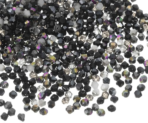 QUARKZMAN 500 Stück Glasperlen zum Auffädeln Kristallperlen, 3mm Bicone Kristall Kleine Perlen Lose Rondelle Facettierte Perlen für Armbänder Selber Machen Halsketten Ohrringe, Schwarz