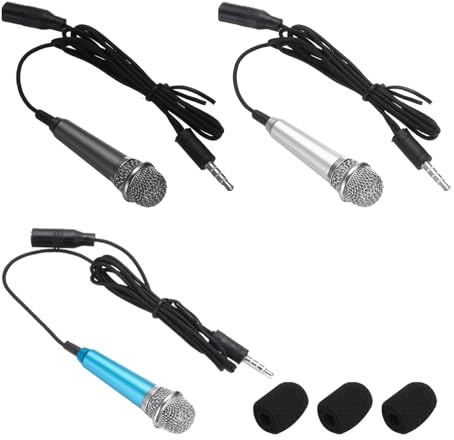 QUARKZMAN 3 Stück Mini Mikrofon Winziges Microphone Telefonmikrofon Kleines Karaoke Mikrofon mit Schwammabdeckung zum Aufnehmen von Telefonstimmen Blau/Schwarz/Silber