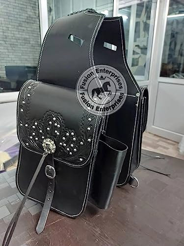 EQUIGEAR Western-Leder-Satteltasche für Pferde | Reitvergnügen Wanderritt geeignet für Reiten und Fassrennen | Satteltasche mit verstellbarem Riemen GRÖSSE: 10X10X3 AS-87