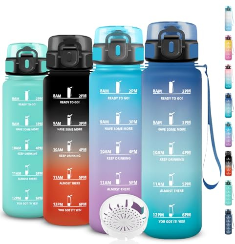 Grsta Bouteille, Gourde 1l, Bouteille Sport Anti-Fuite, Facile à Nettoyer, Adulte avec Slogan de Motivation, Gourde Graduée pour 1 Journee, pour Running, Voyage, Camping, Extérieur, Sport