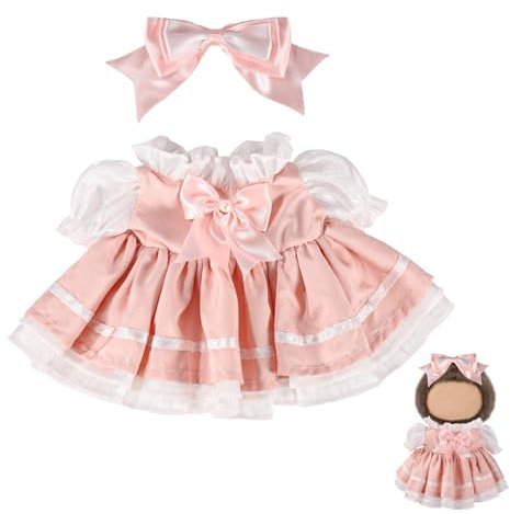 Lyreh 2stk 38cm Puppen Klamotten Set, Inklusive 1stk Schleifenclip und 1stk Schleifenkleid Süßen Outfits und Accessoires Keine Puppe Enthalten(Rosa)