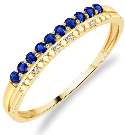 Planetys - Damenring aus Gelbgold 375/1000 mit Edelsteinen aus 10 natürlichen Saphiren und 4 natürlichen Diamanten