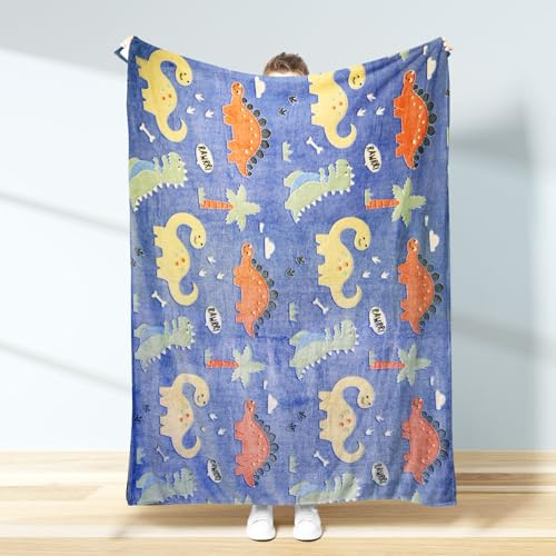 BDKCYO Kuscheldecke Kinder Dinosaurier, Kuscheldecke leuchtet im Dunkeln, Leuchtende Tier Decke, Leuchtet im Dunkeln,Weiche Sofadecke Kreative Geschenke für Mädchen und Jungen (150x200cm, B)