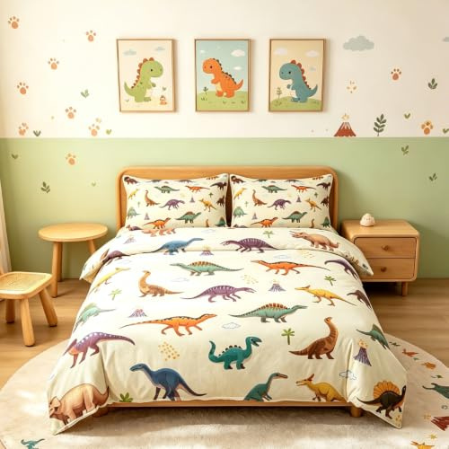 richhome Dinosaur Parure de Lit pour Enfants garçons Adolescents Dino Housse de Couette 140x200cm Dino Parure de Lit Housse de Couette décoratif