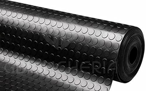 Pavimento in PVC Bollato Antiscivolo Nero – Tappeto Flessibile e Resistente 1 mm – Rivestimento per Garage, Magazzini, Laboratori – Facile da Pulire (1 m x 5 m)