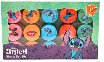 Disney Stitch Stempelset | 15 Kinderstempel mit Farbe | Bastelset für Jungen und Mädchen | Kreatives Disney Stempelspielzeug | Geschenkidee ab 3 Jahren | Kunst und Bastelmaterial Kinder
