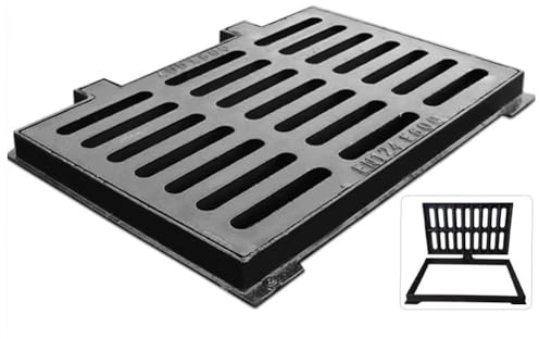 Grille de vidange en fonte robuste avec base boulonnée, couvercle de drainage en métal antivol pour égout, cour, garage, ferme, terrasse et puits en béton