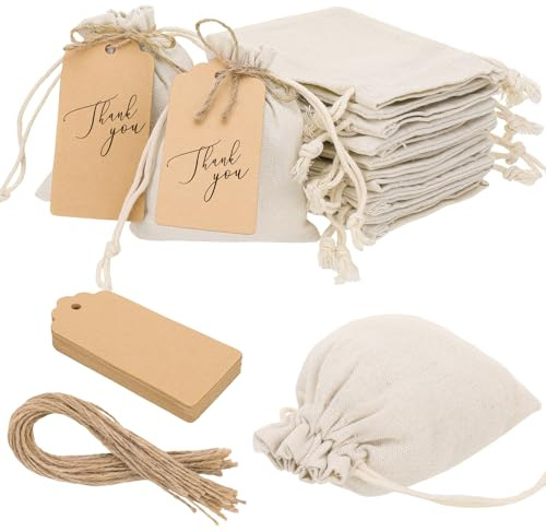 Xialvyu 30 Stücke Stoffbeutel, Baumwollsäckchen Kleine mit Geschenkanhänger | Stoffbeutel mit Kordelzug, 12x10cm, Wiederverwendbare Stoffsäckchen zum Befüllen für Schmuck geschenk Hochzeit Party DIY