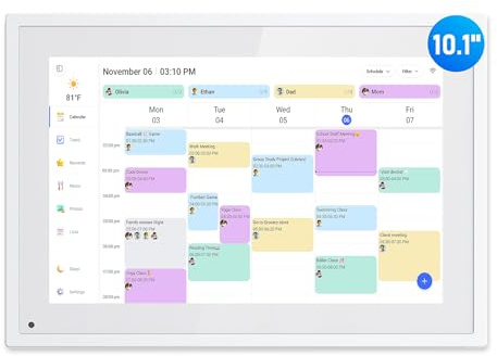 Digital Calendar, 10.1 Inch Smart Electronic Desk Calendar & Chore Chart, Touchscreen Interactive Display for Family Schedules with Meal Planner & Picture Frame & Lists