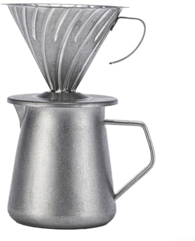 Pour Over - Juego de cafetera de acero inoxidable de 600 ml con filtro de café integrado para elaboración artesanal casera (plata)