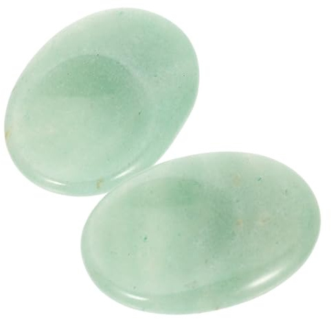 MOTHNUR 2Pcs Natural Green Aventurine Thumb Worry Stone Smooth Polished Anxiety Relief Massage Tool for Neck Face Wrist Shoulder Therapy Portable Oval Crystal for Stress Reduction and