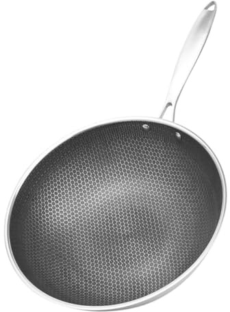 TOYANDONA Wok En Acier Inoxydable 34 Cm Structure Nid D'abeille Poêle à Sauter Antiadhésive Cuisson Uniforme Pour Cuisinière à Gaz Ustensiles Cuisine Professionnel