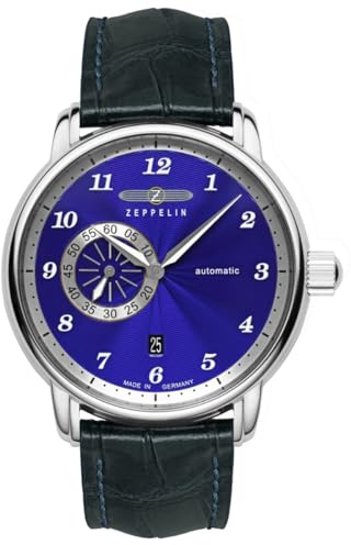 Zeppelin 8604-3 Herrenuhr Automatik Blaues Zifferblatt Lederband Made in Germany