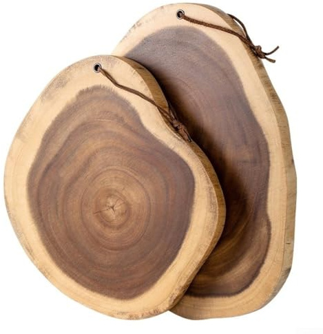 Planche à découper en bois d'acacia, coupe originale, forme ronde irrégulière, bois thaïlandais pour pain, fruits, fromage, plateau de service de cuisine (grande taille 31-37 cm)