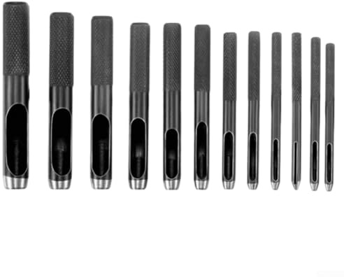 12-teiliges Lochstanzer-Set für Lederhandwerk, rund, hohl, für Gürtel, Armbanddichtung, mit Größen von 1 mm bis 10 mm, Karbonstahl-Konstruktion für langlebiges und präzises Schneiden