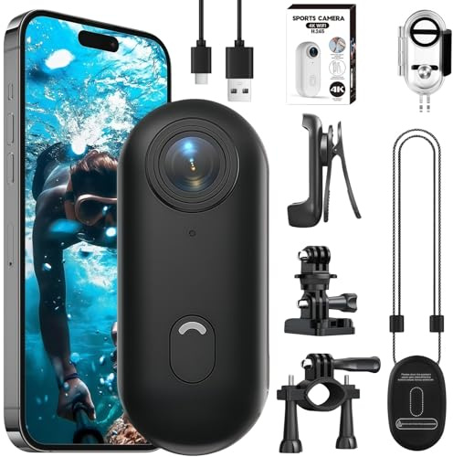 AAFGVC SKYPRO – POV Camera,Action Cam 4K Mini Vlog Kamera Mit Stabilisierung Und Weitwinkel Für Motorrad Fahrrad Und Sportmomente (Schwarz,4K + 64GB)