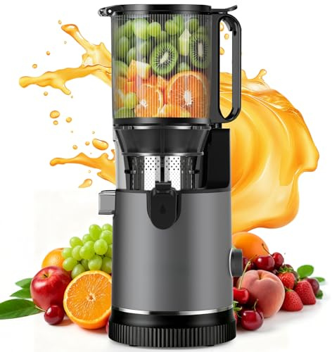Extractor de Zumos Prensado en Frío 400W, Licuadora con Boca XL 152 mm para Frutas y Verduras Enteras, Filtro 3 en 1 (Zumo, Sorbete, Leche Vegetal) (negro plateado)