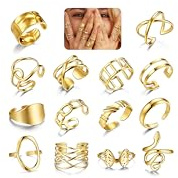 LOLIAS 14 Piezas Chunky Anillos Mujer Acero Inoxidable Ajustable