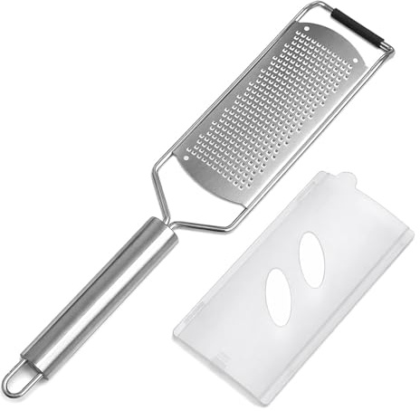 Msjuwek Premium Cheese Grater and Lemon Zester, Razor Sharp Stainless Steel Blade for Citrus Fruits, Garlic, Ginger, Nutmeg and Chocolate, Non-Slip Handle Kitchen Tool with Protective Cover