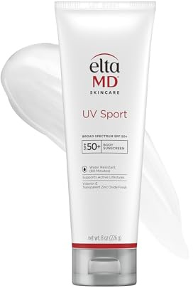 EltaMD UV Sport Sunscreen Lotion, SPF 50 Body Sunscreen, Water and Sweat Resistant, Oil-Free, Zinc Oxide Formula, 8 oz Tube