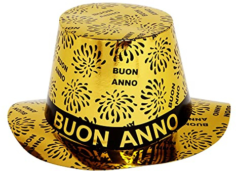 Widmann 7988P - Partyhut Buon Anno Gold, italienischer Text und Feuerwerk, Frohes neues Jahr, Papp Hut, Silvester, Neujahr, Jahreswechsel