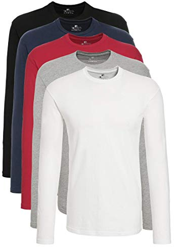 Lower East Long-Sleeved Men's Shirts, 100% Cotton, Crew Neck (Pack of 5)