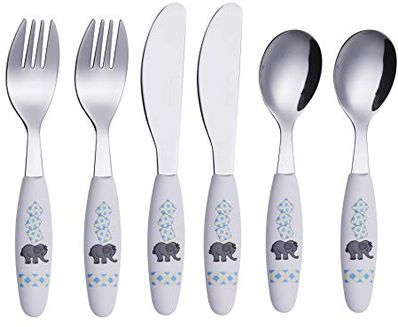 EXZACT Children Cutlery 6pcs Stainless Steel Kid Toddler Elephant