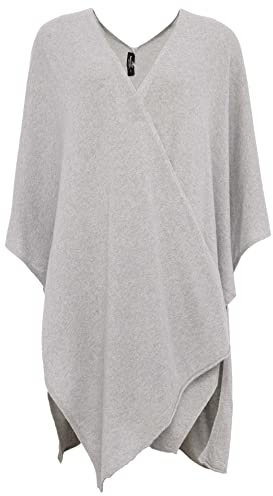 Zwillingsherz Poncho-Schal mit Kaschmir - Hochwertiges Cape für Damen - XXL Umhängetuch und Tunika - Strick-Pullover - Sweatshirt - Stola - Hellgrau