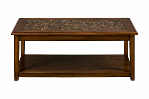Jofran Baroque 48 Coffee Table with Mosaic Tile Inlay for Living Room, Contemporary Transitional Accent Table, Brown