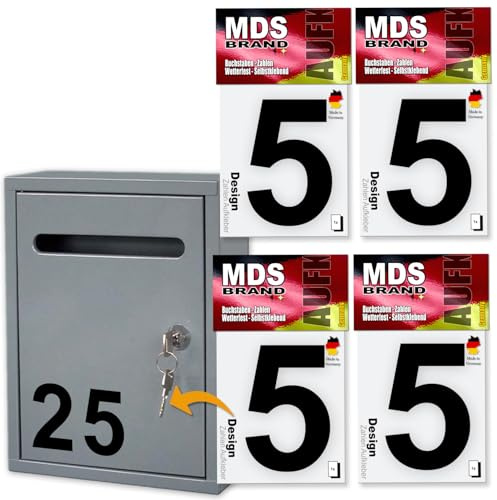 MDS Brand Design 10cm Zahlen Aufkleber | Selbstklebende Klebezahlen für Briefkasten, Mülltonne, Hausnummer Aufkleber für Außen & Innen Schwarz (5)