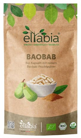 Bio Baobab Kapseln 500 Stück | Hochdosiert 1290mg Tagesdosis | Affenbrotbaum in Rohkost Qualität | Apothekerbaum 100% rein und ohne Zusatzstoffe | Veganes Fruchtpulver