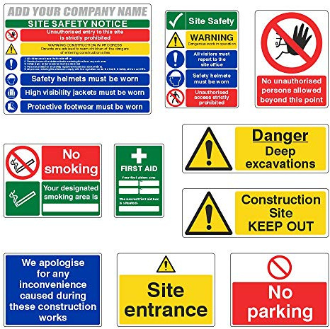 10 Piece Construction Site Safety Sign Starter Pack - Free Company Name