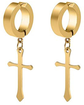 Non-Pierced Clip On Cross Dangle Drop Hoop Hinged Earrings Set for Men Women No Piercing Ear Plug Jewelry for Graduation Easter Christmas