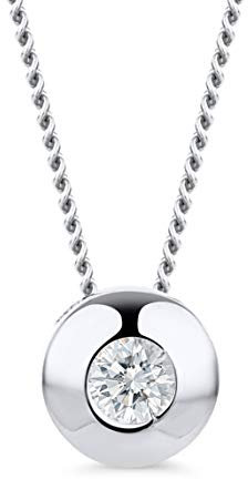 Orovi Damen Weißgold Halskette Mit Diamant Solitär Anhänger 14 Karat (585) Gold und Brillanten 0.08 Ct, 45 cm Lang