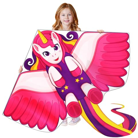 Aquiloni giocattolo volanti- Aquilone unicorno per bambini Adulti Parco da spiaggia all'aperto Giocare-Corda facile da volare-100 metri con manico, ottimo regalo per ragazzi e ragazze dai 5 ai 60 anni