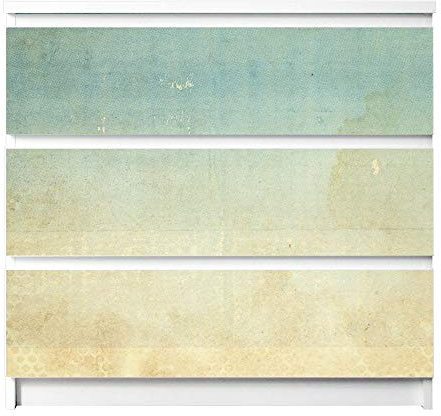 banjado® Möbelfolie selbstklebend für die IKEA Malm Kommode 3 Schubladen - Schrankfolien selbstklebend mit Motiv Patina Papier/Möbelfolie Malm für Kinder
