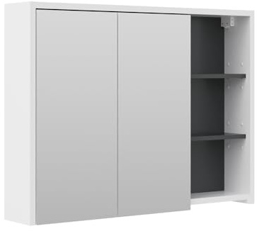 Vicco Badspiegelschrank Viola, Weiß/Anthrazit, 100 x 75 cm | zur Wandmontage mit offenen Ablageflächen