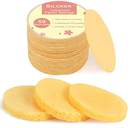 50-Count Compressed Facial Sponges for Daily Cleansing and Gentle Exfoliating, 100% Natural Cellulose Spa Sponge Perfect for Removing Dead Skin, Dirt and Makeup